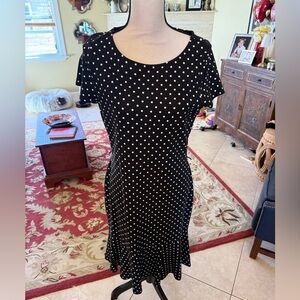 Ralph Lauren Vintage Sz L (8-10) Polka-Dot Cap Sleeve flair hem Lil Black Dress